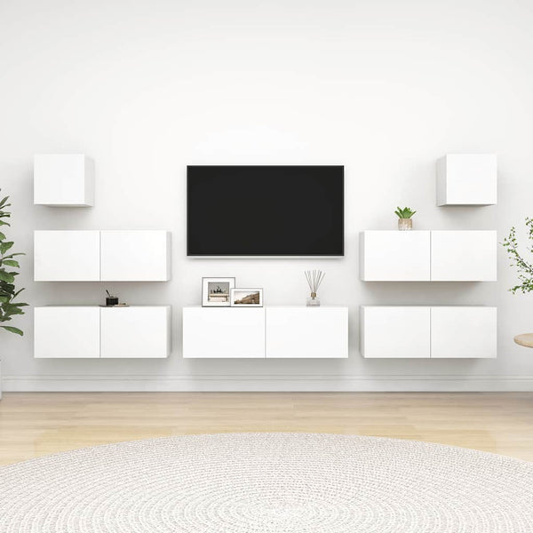 vidaXL 7-Piece TV Cabinet Set White Engineered Wood