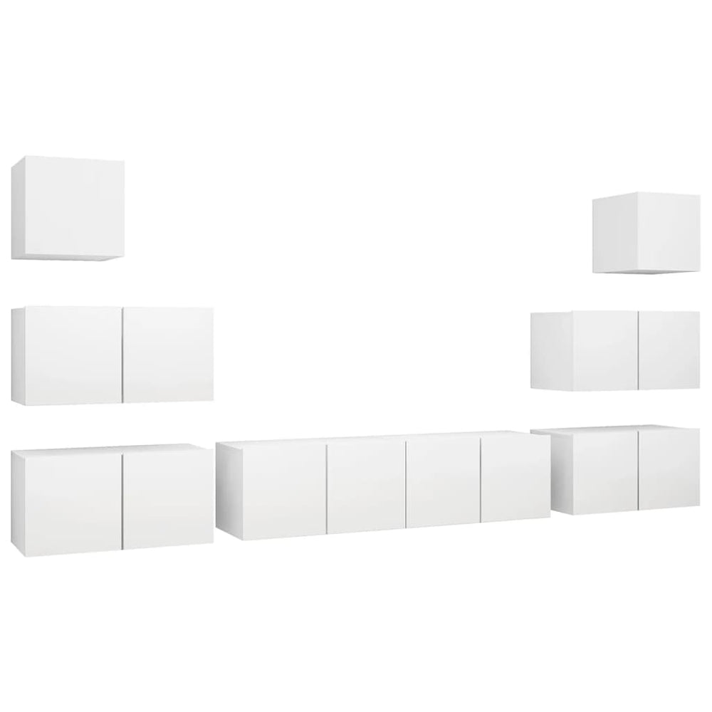 vidaXL 8-Piece TV Cabinet Set White Engineered Wood