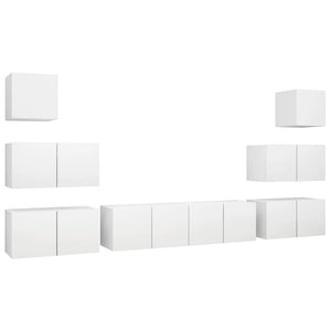 vidaXL 8-Piece TV Cabinet Set White Engineered Wood
