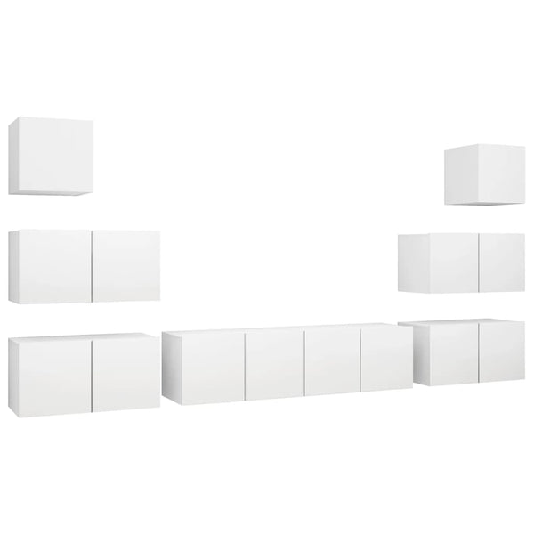 vidaXL 8-Piece TV Cabinet Set White Engineered Wood