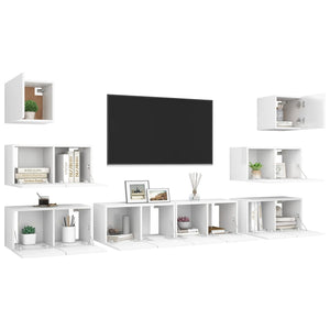 vidaXL 8-Piece TV Cabinet Set White Engineered Wood