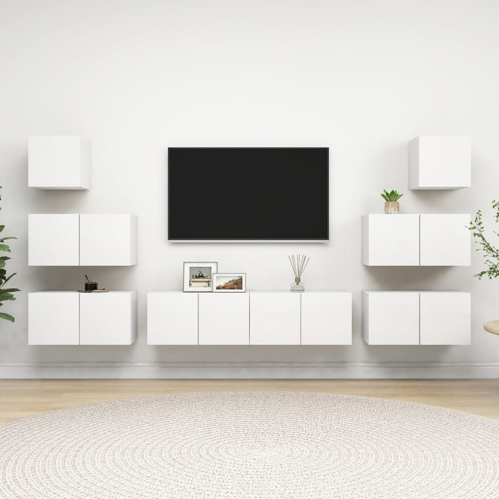 vidaXL 8-Piece TV Cabinet Set White Engineered Wood
