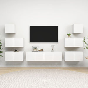 vidaXL 8-Piece TV Cabinet Set White Engineered Wood