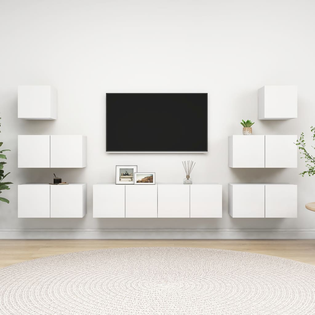 vidaXL 8-Piece TV Cabinet Set White Engineered Wood