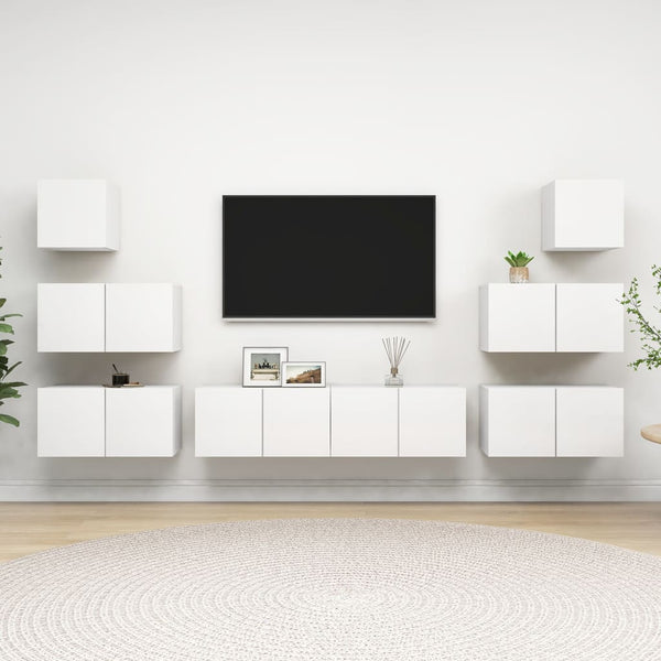 vidaXL 8-Piece TV Cabinet Set White Engineered Wood
