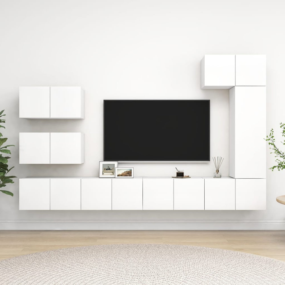 vidaXL 8-Piece TV Cabinet Set White Engineered Wood