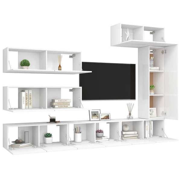 vidaXL 7-Piece TV Cabinet Set White Engineered Wood