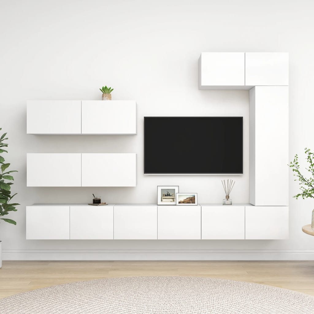 vidaXL 7-Piece TV Cabinet Set White Engineered Wood