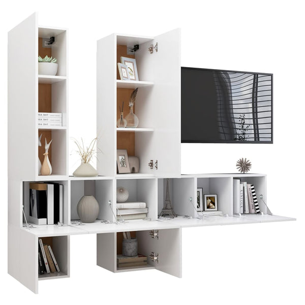 vidaXL 7-Piece TV Cabinet Set White Engineered Wood