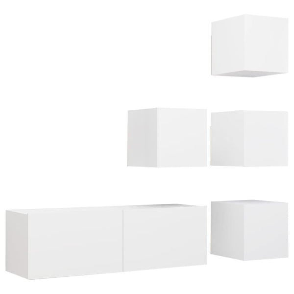 vidaXL 5-Piece TV Cabinet Set White Engineered Wood