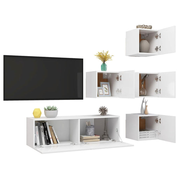 vidaXL 5-Piece TV Cabinet Set White Engineered Wood