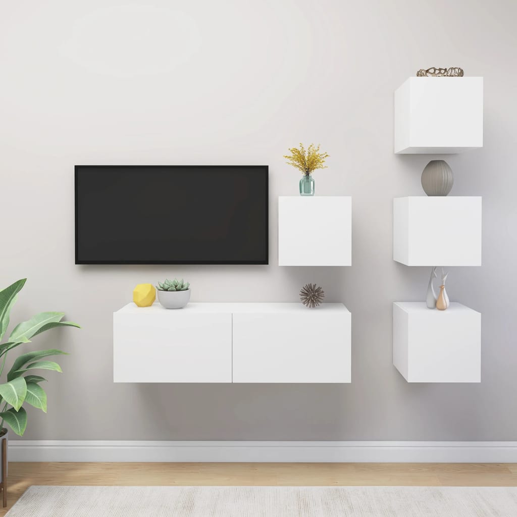 vidaXL 5-Piece TV Cabinet Set White Engineered Wood