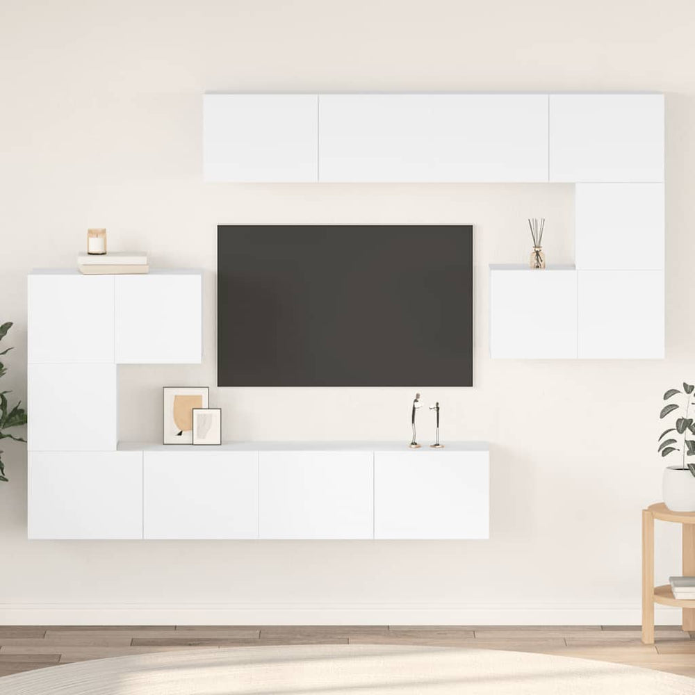 vidaXL 8-Piece TV Cabinet Set White Engineered Wood