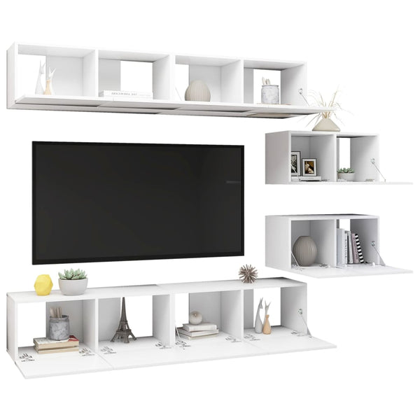 vidaXL 6-Piece TV Cabinet Set White Engineered Wood