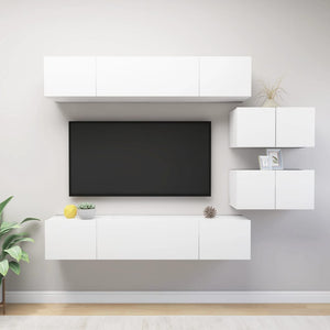 vidaXL 6-Piece TV Cabinet Set White Engineered Wood