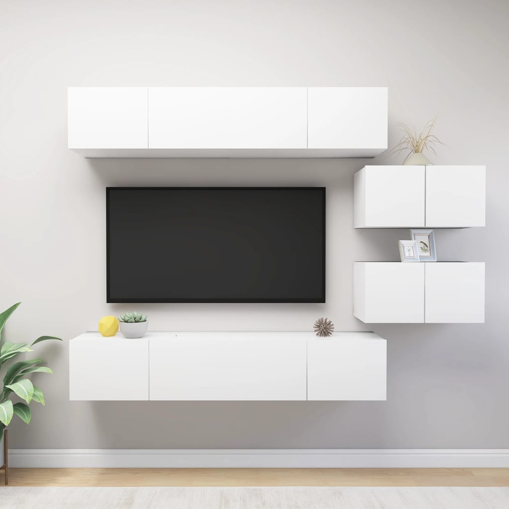 vidaXL 6-Piece TV Cabinet Set White Engineered Wood