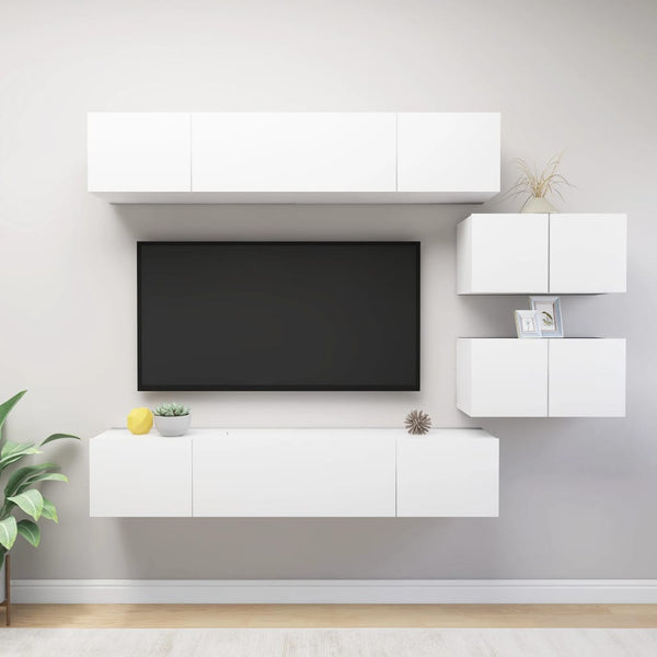 vidaXL 6-Piece TV Cabinet Set White Engineered Wood