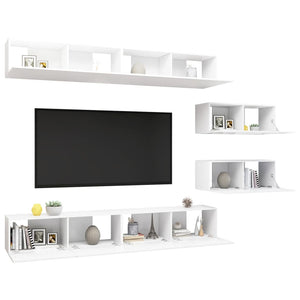 vidaXL 6-Piece TV Cabinet Set White Engineered Wood