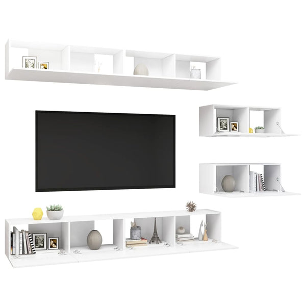 vidaXL 6-Piece TV Cabinet Set White Engineered Wood
