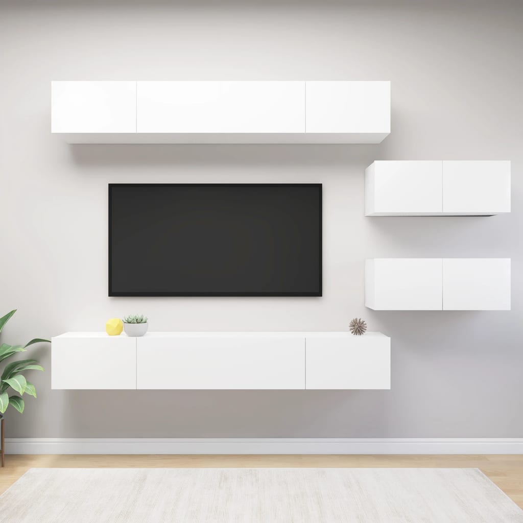 vidaXL 6-Piece TV Cabinet Set White Engineered Wood