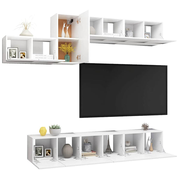 vidaXL 7-Piece TV Cabinet Set White Engineered Wood