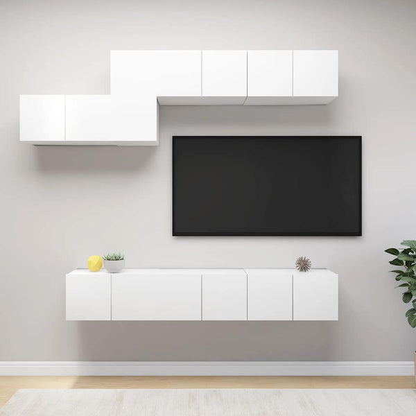 vidaXL 7-Piece TV Cabinet Set White Engineered Wood