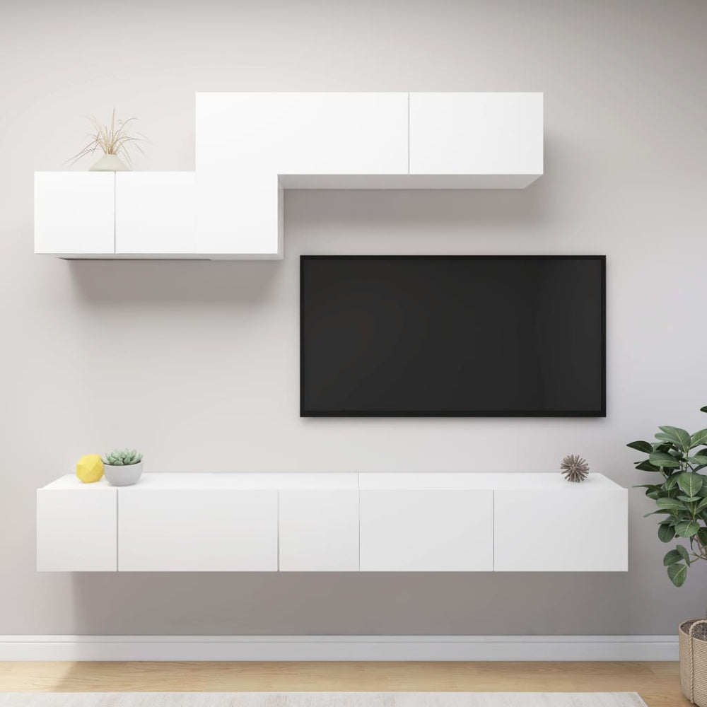 vidaXL 6-Piece TV Cabinet Set White Engineered Wood