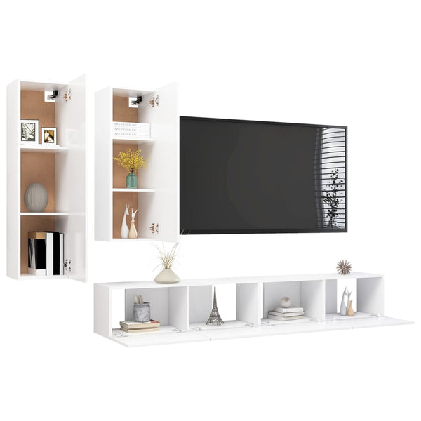 vidaXL 4-Piece TV Cabinet Set White Engineered Wood