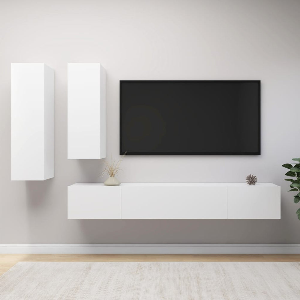 vidaXL 4-Piece TV Cabinet Set White Engineered Wood