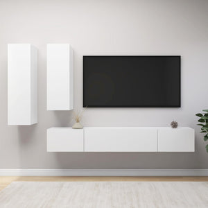 vidaXL 4-Piece TV Cabinet Set White Engineered Wood