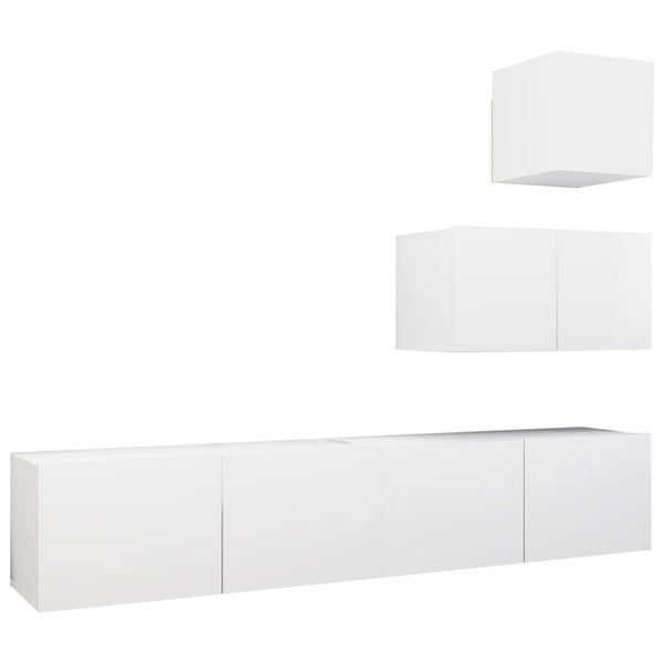 vidaXL 4-Piece TV Cabinet Set White Engineered Wood