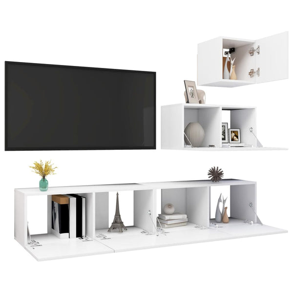 vidaXL 4-Piece TV Cabinet Set White Engineered Wood