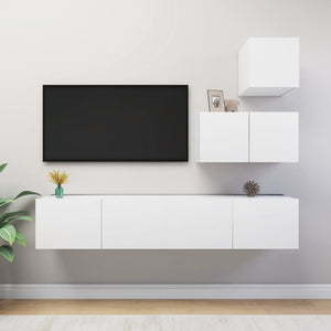 vidaXL 4-Piece TV Cabinet Set White Engineered Wood
