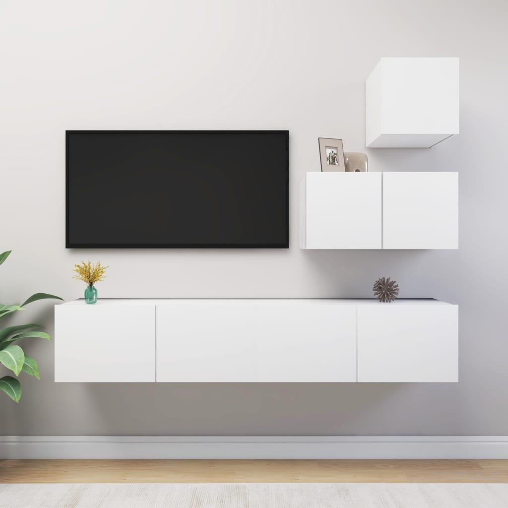 vidaXL 4-Piece TV Cabinet Set White Engineered Wood