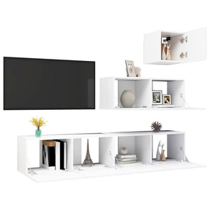 vidaXL 4-Piece TV Cabinet Set White Engineered Wood