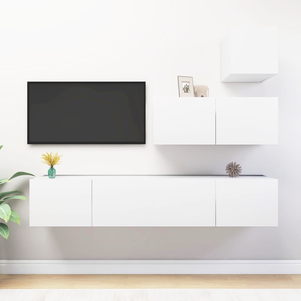 vidaXL 4-Piece TV Cabinet Set White Engineered Wood