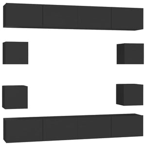 vidaXL 8-Piece TV Cabinet Set Black Engineered Wood