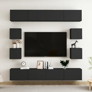 vidaXL 8-Piece TV Cabinet Set Black Engineered Wood