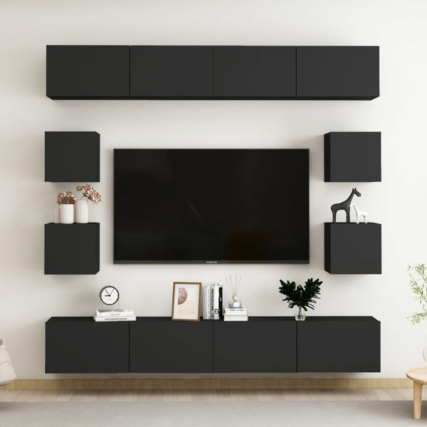 vidaXL 8-Piece TV Cabinet Set Black Engineered Wood