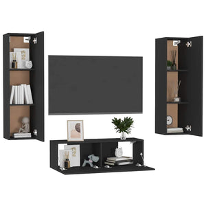 vidaXL 3-Piece TV Cabinet Set Black Engineered Wood