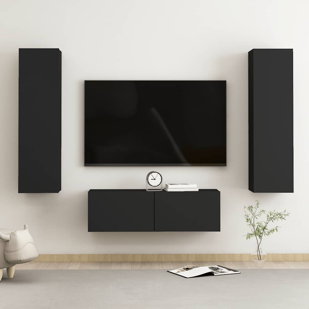 vidaXL 3-Piece TV Cabinet Set Black Engineered Wood