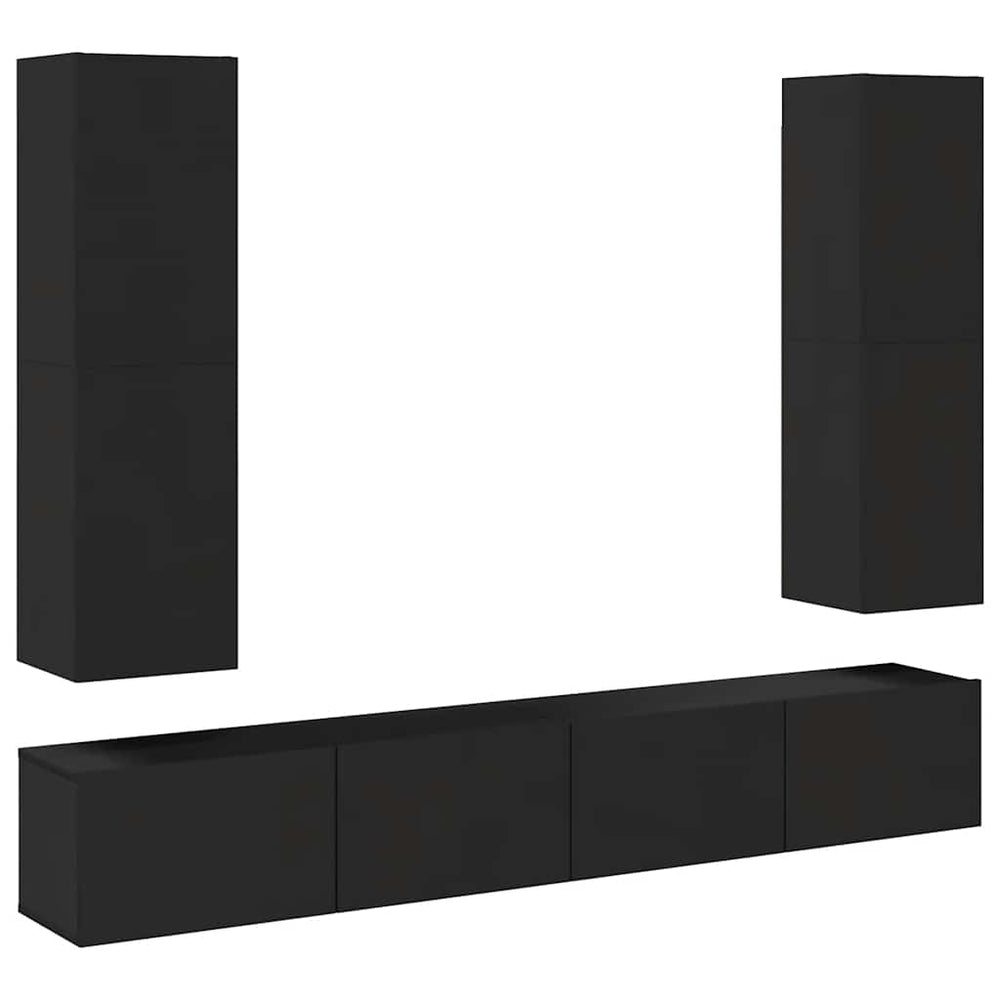 vidaXL 4-Piece TV Cabinet Set Black Engineered Wood
