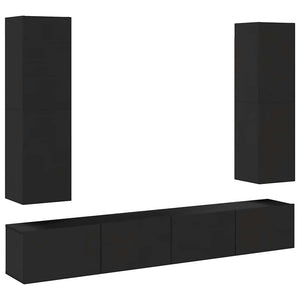 vidaXL 4-Piece TV Cabinet Set Black Engineered Wood
