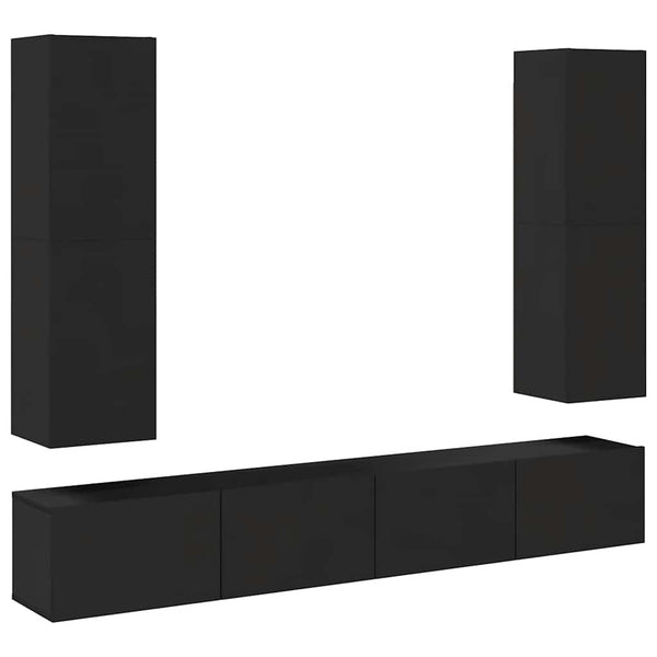 vidaXL 4-Piece TV Cabinet Set Black Engineered Wood