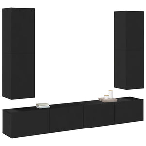 vidaXL 4-Piece TV Cabinet Set Black Engineered Wood