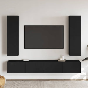 vidaXL 4-Piece TV Cabinet Set Black Engineered Wood