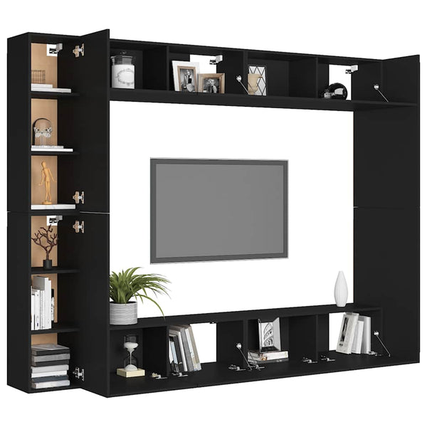 vidaXL 8-Piece TV Cabinet Set Black Engineered Wood