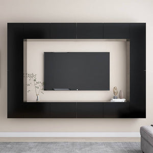 vidaXL 8-Piece TV Cabinet Set Black Engineered Wood