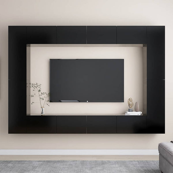 vidaXL 8-Piece TV Cabinet Set Black Engineered Wood