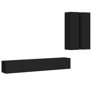 vidaXL 4-Piece TV Cabinet Set Black Engineered Wood